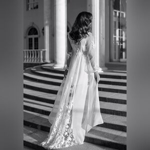 Amara Beaded Floral Lace Maxi Bridal Robe With Train- includes Slip from Le Rose
